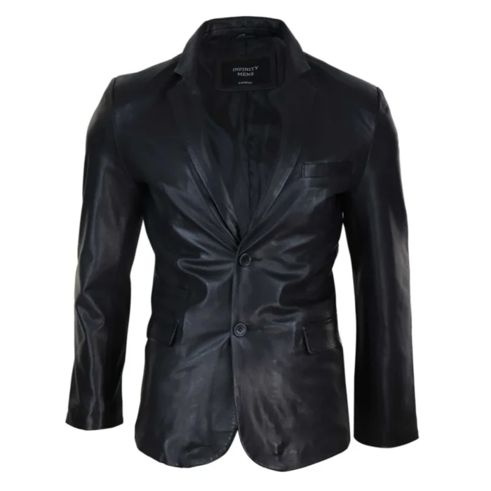 Mens Slim Fit Classic Genuine Leather 2 Button Blazer Jacket Vintage - Image 1