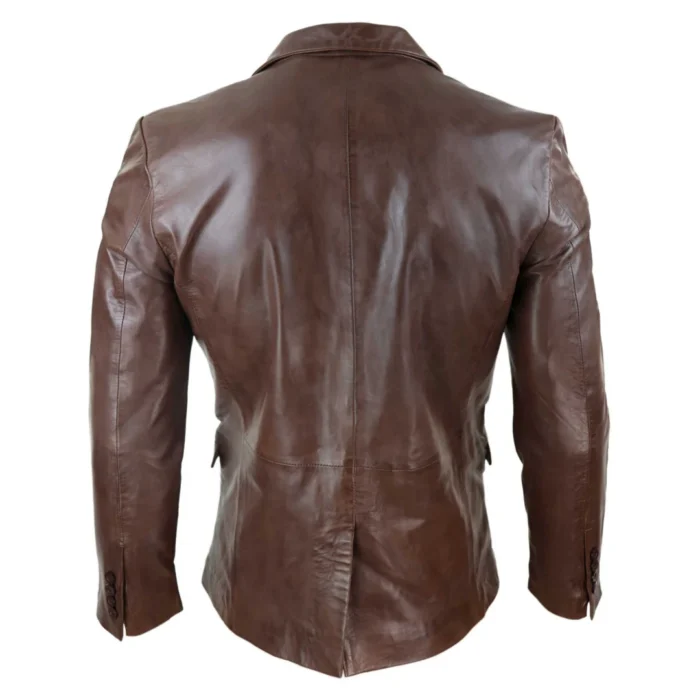 Mens Slim Fit Classic Genuine Leather 2 Button Blazer Jacket Vintage - Image 7