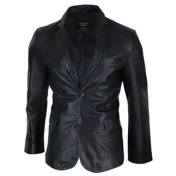 Mens Slim Fit Classic Genuine Leather 2 Button Blazer Jacket Vintage - Image 2