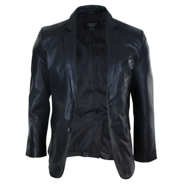 Mens Slim Fit Classic Genuine Leather 2 Button Blazer Jacket Vintage - Image 5