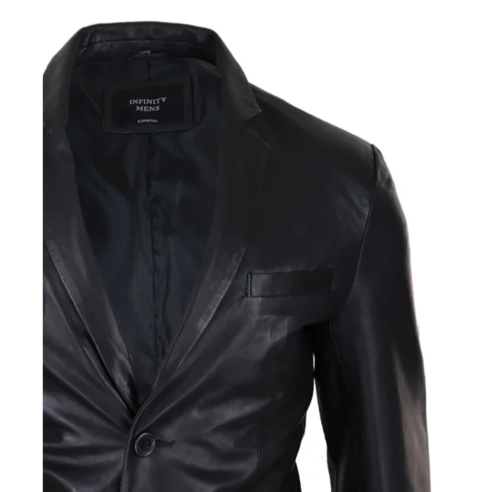 Mens Slim Fit Classic Genuine Leather 2 Button Blazer Jacket Vintage - Image 4