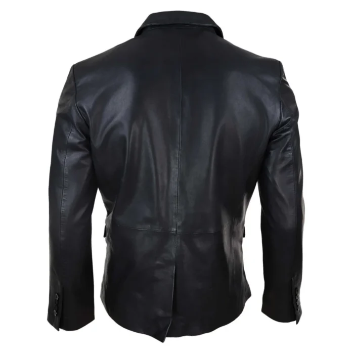 Mens Slim Fit Classic Genuine Leather 2 Button Blazer Jacket Vintage - Image 3