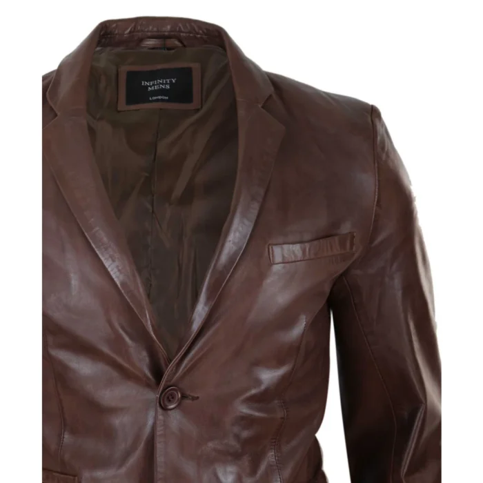 Mens Slim Fit Classic Genuine Leather 2 Button Blazer Jacket Vintage - Image 9