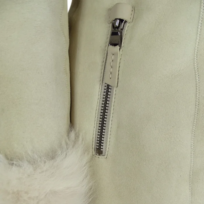 Womens 3/4 Long Cream Toscana Real Sheepskin Suede Hood Jacket Designer - Image 8