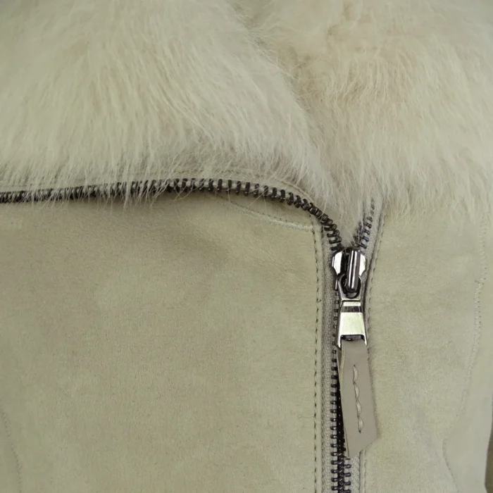 Womens 3/4 Long Cream Toscana Real Sheepskin Suede Hood Jacket Designer - Image 6