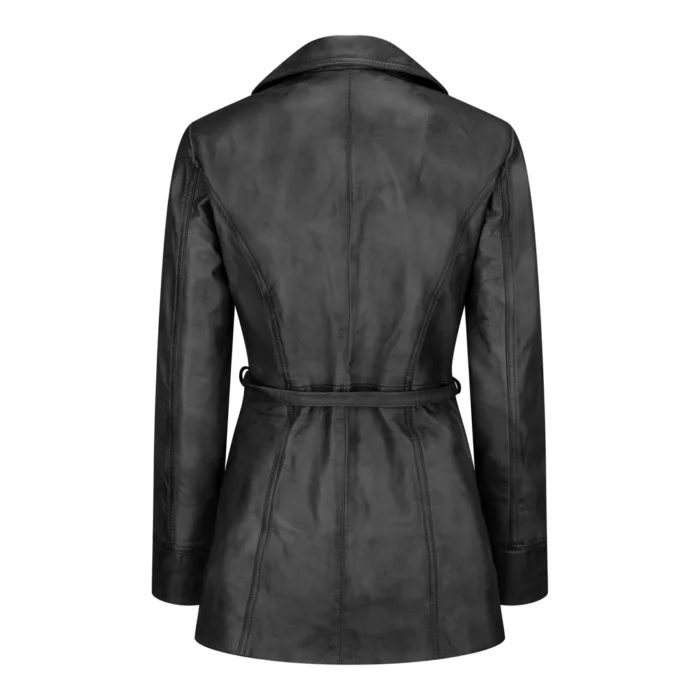 Ladies Women Real Soft Italian Black Leather Mid Length Jacket - Image 4
