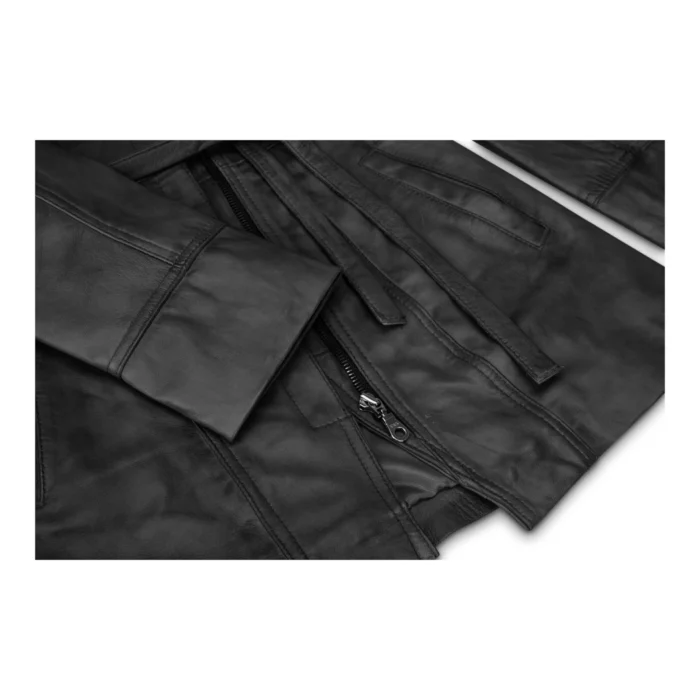 Ladies Women Real Soft Italian Black Leather Mid Length Jacket - Image 3