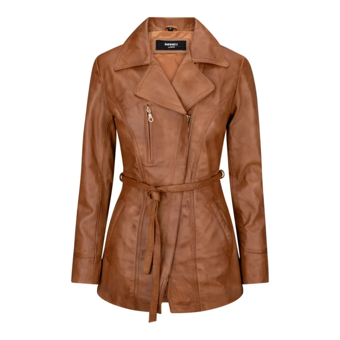 Ladies Women Real Soft Italian Black Leather Mid Length Jacket - Image 5