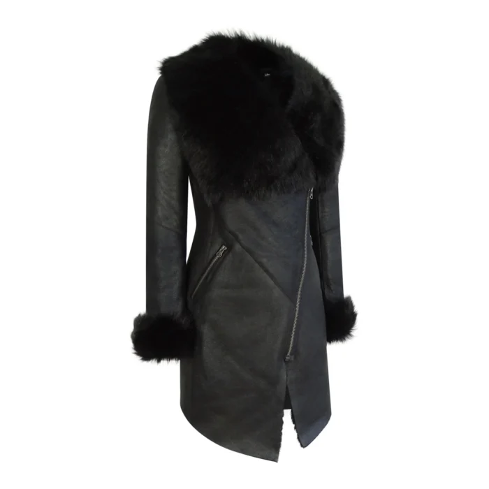 Ladies 3/4 Cross Zip Slim Fit Toscana Genuine Sheepskin Jacket Black Italian Leather - Image 2