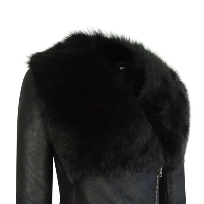 Ladies 3/4 Cross Zip Slim Fit Toscana Genuine Sheepskin Jacket Black Italian Leather - Image 6