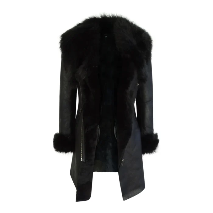 Ladies 3/4 Cross Zip Slim Fit Toscana Genuine Sheepskin Jacket Black Italian Leather - Image 5