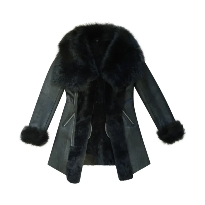 Ladies 3/4 Cross Zip Slim Fit Toscana Genuine Sheepskin Jacket Black Italian Leather - Image 3
