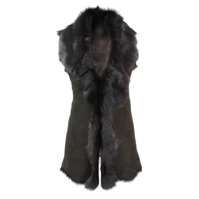 Ladies Women Real Spanish Toscana Shearling Sheepskin Brown Leather Waistcoat Gillet - Image 1