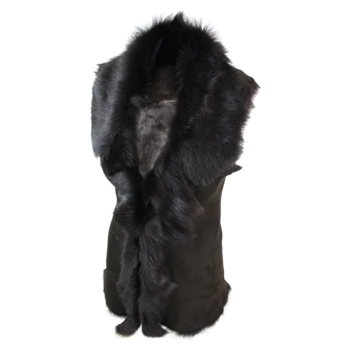 Ladies Women Real Spanish Toscana Shearling Sheepskin Brown Leather Waistcoat Gillet - Image 7