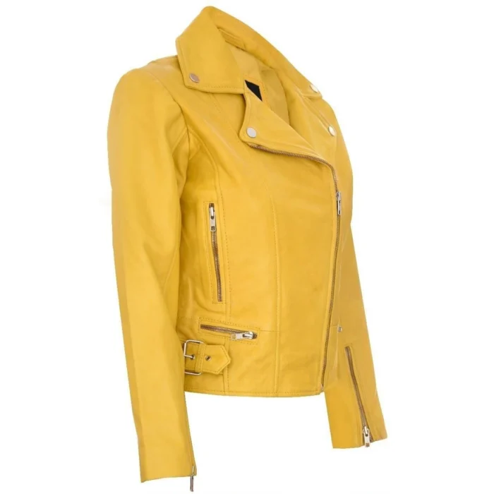 Ladies Women Genuine Real Leather Slim Fit Black Biker Jacket - Image 12