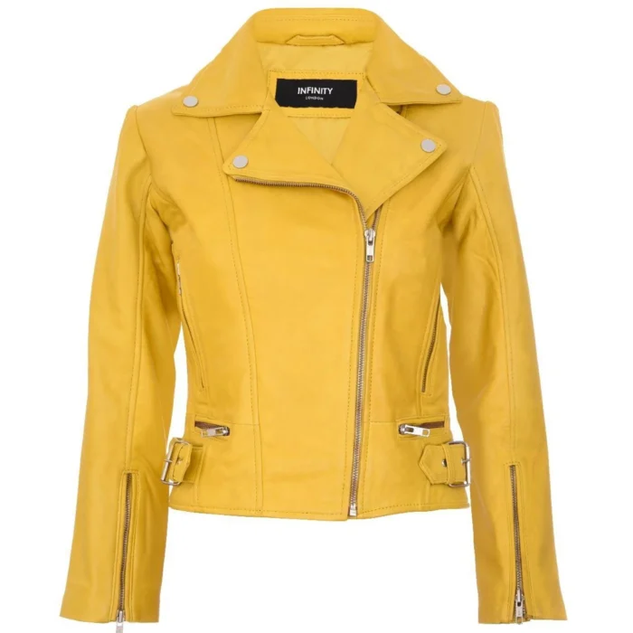 Ladies Women Genuine Real Leather Slim Fit Black Biker Jacket - Image 11