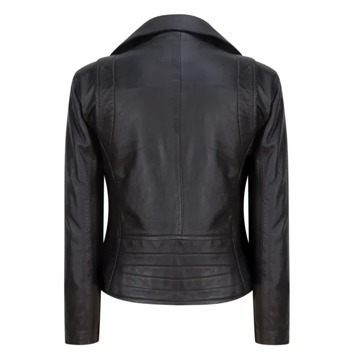 Ladies Women Genuine Real Leather Slim Fit Black Biker Jacket - Image 4