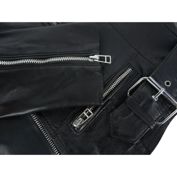 Ladies Women Genuine Real Leather Slim Fit Black Biker Jacket - Image 5