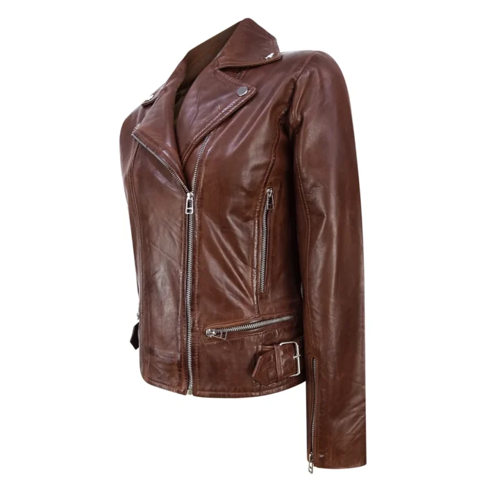 Ladies Women Genuine Real Leather Slim Fit Black Biker Jacket - Image 8