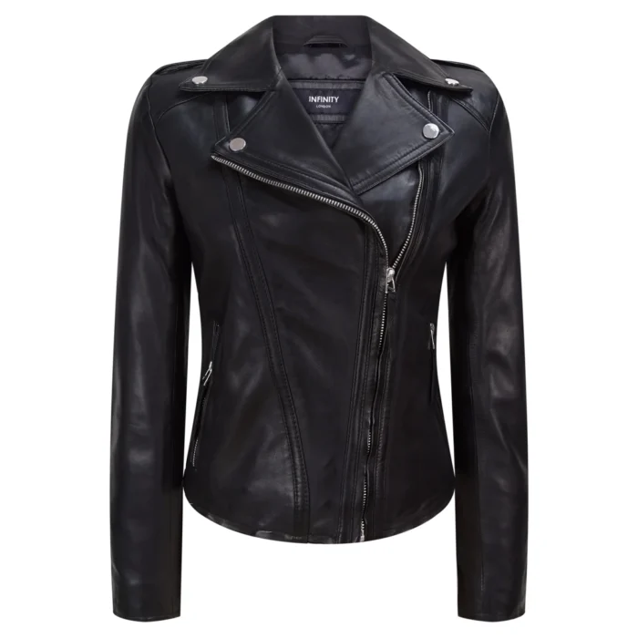 Ladies Leather Jacket Classic Biker Style Black REAL Leather Womens Jacket - Image 1