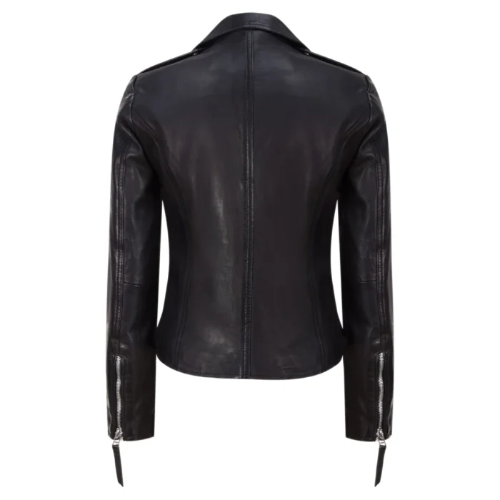 Ladies Leather Jacket Classic Biker Style Black REAL Leather Womens Jacket - Image 4