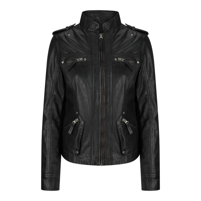 Ladies Women Genuine Real Leather Slim Fit Yellow Green Pink Biker Jacket - Image 1