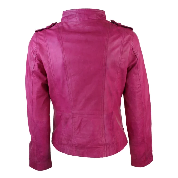 Ladies Women Genuine Real Leather Slim Fit Yellow Green Pink Biker Jacket - Image 11