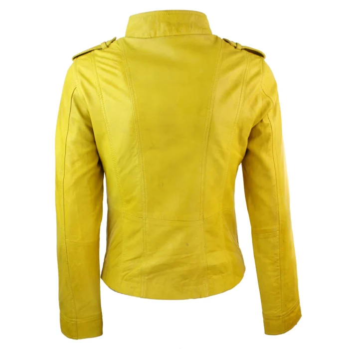Ladies Women Genuine Real Leather Slim Fit Yellow Green Pink Biker Jacket - Image 17
