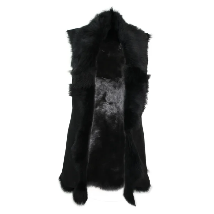 Ladies Women Real Spanish Toscana Shearling Sheepskin Black Leather Waistcoat Gilet - Image 3