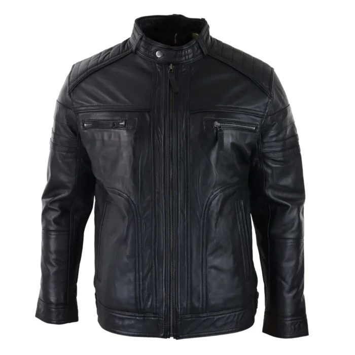 Mens Black Brown Vintage Biker Real Leather Jacket Distressed Zipped Casual - Image 1