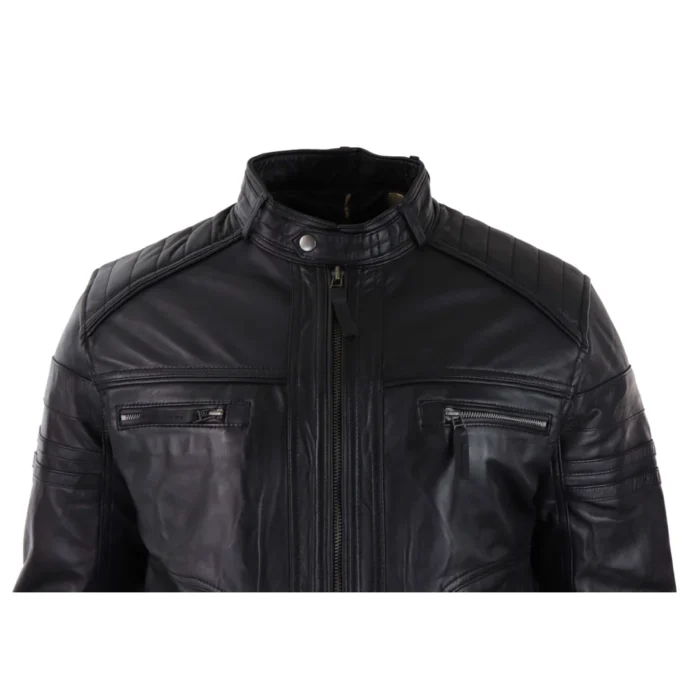 Mens Black Brown Vintage Biker Real Leather Jacket Distressed Zipped Casual - Image 4