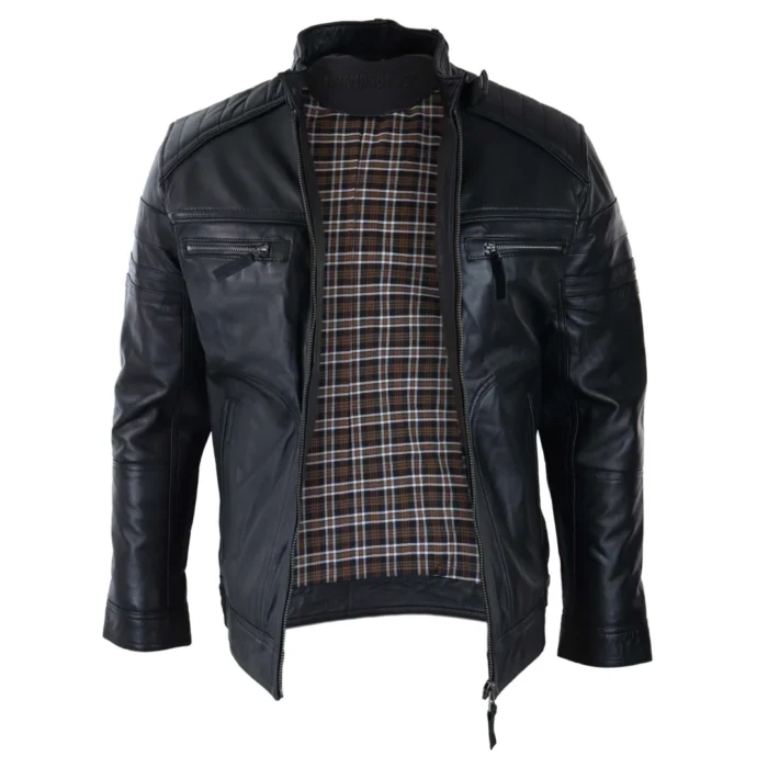 Mens Black Brown Vintage Biker Real Leather Jacket Distressed Zipped Casual - Image 6