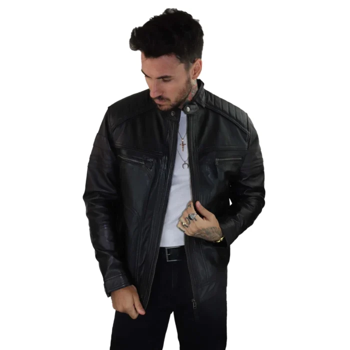 Mens Black Brown Vintage Biker Real Leather Jacket Distressed Zipped Casual - Image 2
