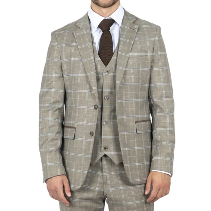Men's Blazer Brown Checked Classic Sport Coat Plaid Tailored Fit - Image 1