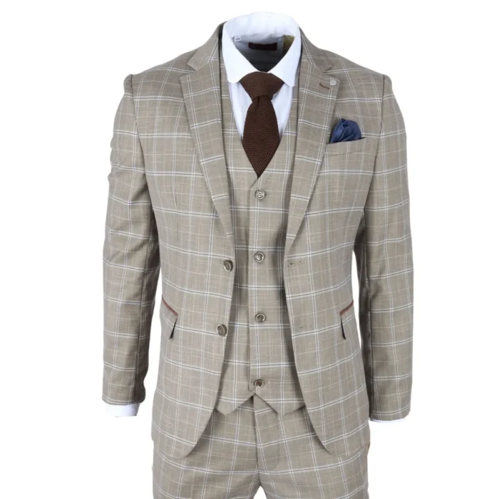 Men's Blazer Brown Checked Classic Sport Coat Plaid Tailored Fit - Image 4