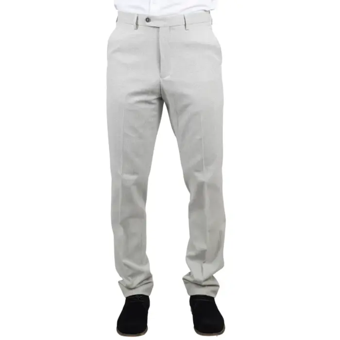 Men's Trousers Grey Checked Casual Formal Pants - Image 1