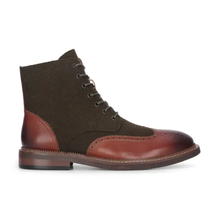 Clifford - Men's Khaki Brown Brogue Leather Ankle Boots - Image 1