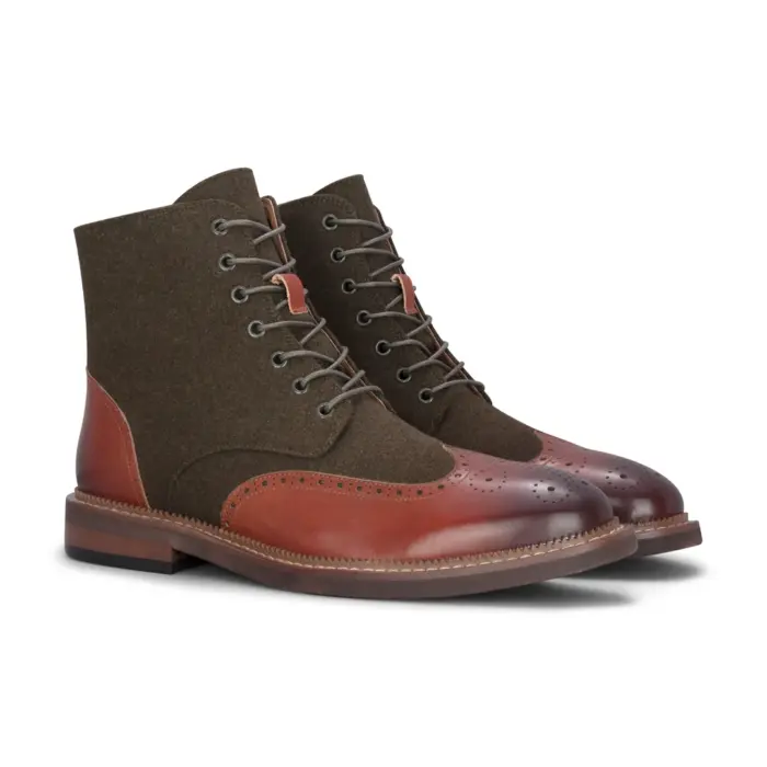 Clifford - Men's Khaki Brown Brogue Leather Ankle Boots - Image 2