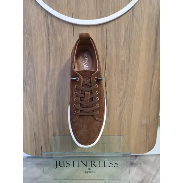 Josh - Men's Brown Suede Leather Trainers - Image 4