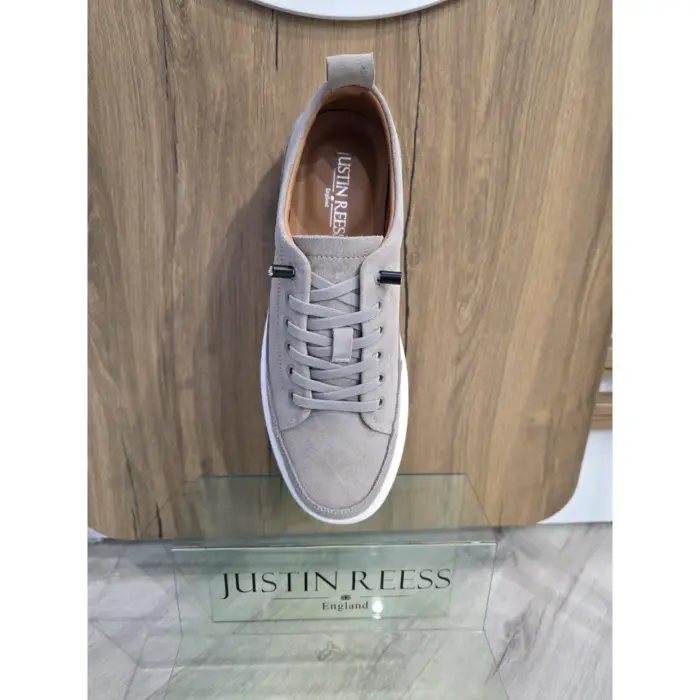 Josh - Men's Grey Suede Leather Trainers - Image 4