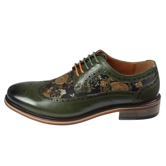 Men's Shoes Floral Print Leather Oxford Brogue Lace Up Formal Dress Shoe - Image 15