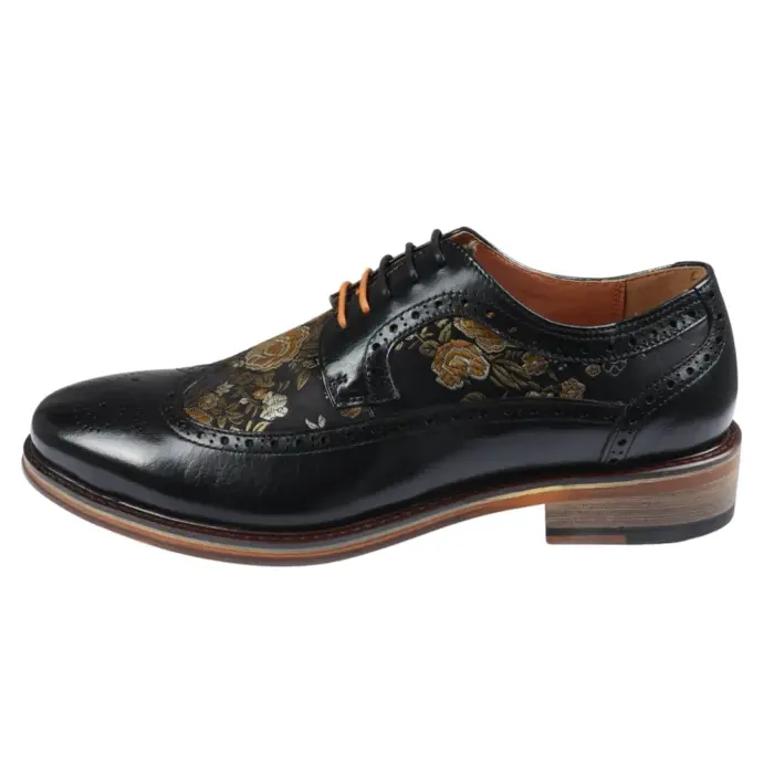 Men's Shoes Floral Print Leather Oxford Brogue Lace Up Formal Dress Shoe - Image 1