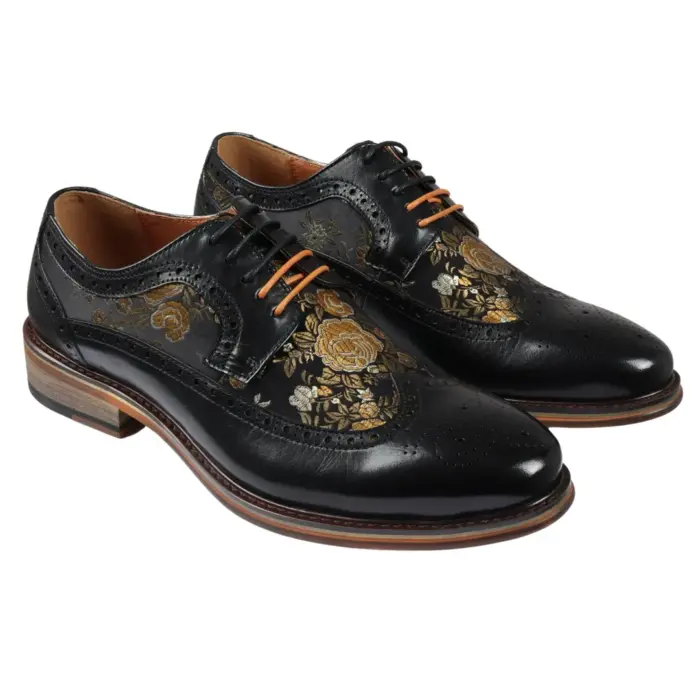 Men's Shoes Floral Print Leather Oxford Brogue Lace Up Formal Dress Shoe - Image 2