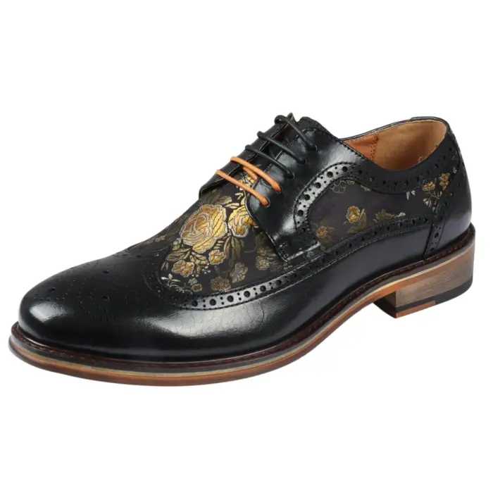 Men's Shoes Floral Print Leather Oxford Brogue Lace Up Formal Dress Shoe - Image 7