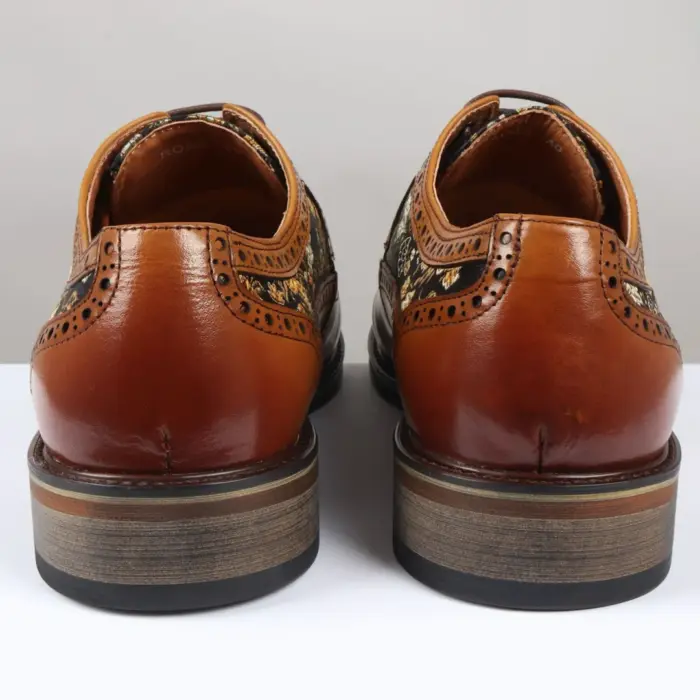 Men's Shoes Floral Print Leather Oxford Brogue Lace Up Formal Dress Shoe - Image 12