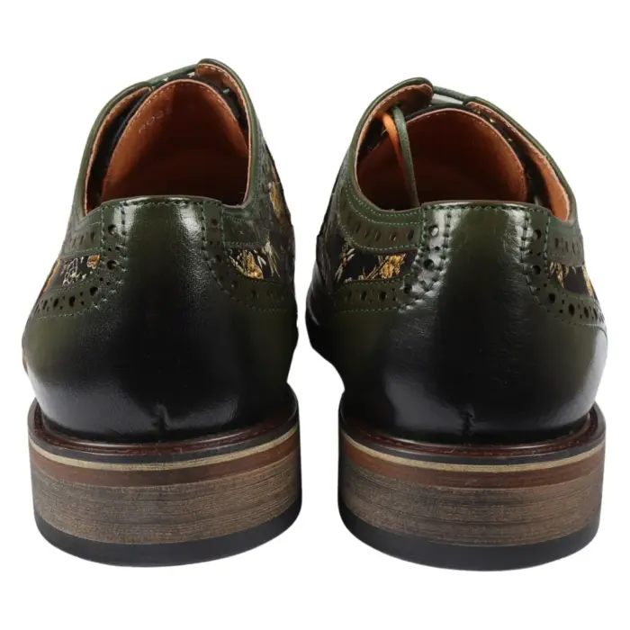 Men's Shoes Floral Print Leather Oxford Brogue Lace Up Formal Dress Shoe - Image 19