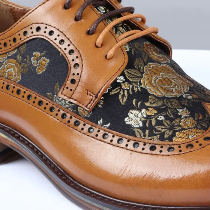 Men's Shoes Floral Print Leather Oxford Brogue Lace Up Formal Dress Shoe - Image 11