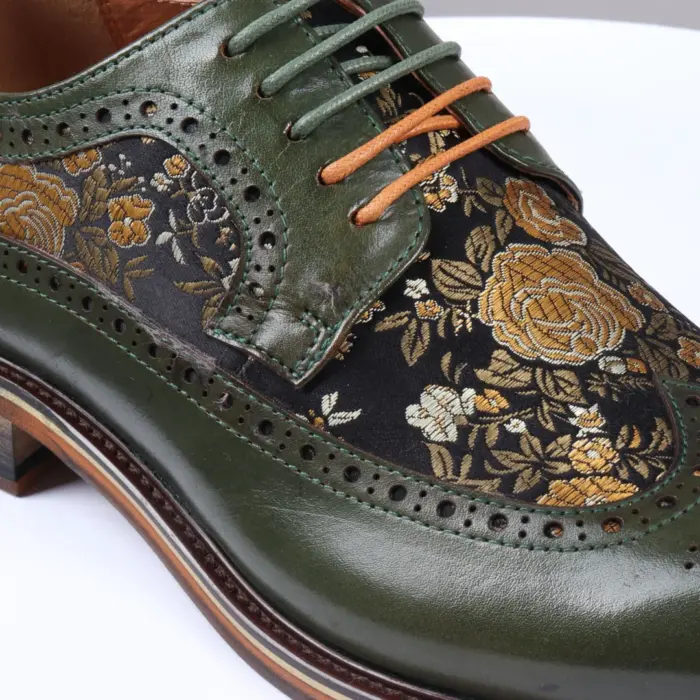 Men's Shoes Floral Print Leather Oxford Brogue Lace Up Formal Dress Shoe - Image 18