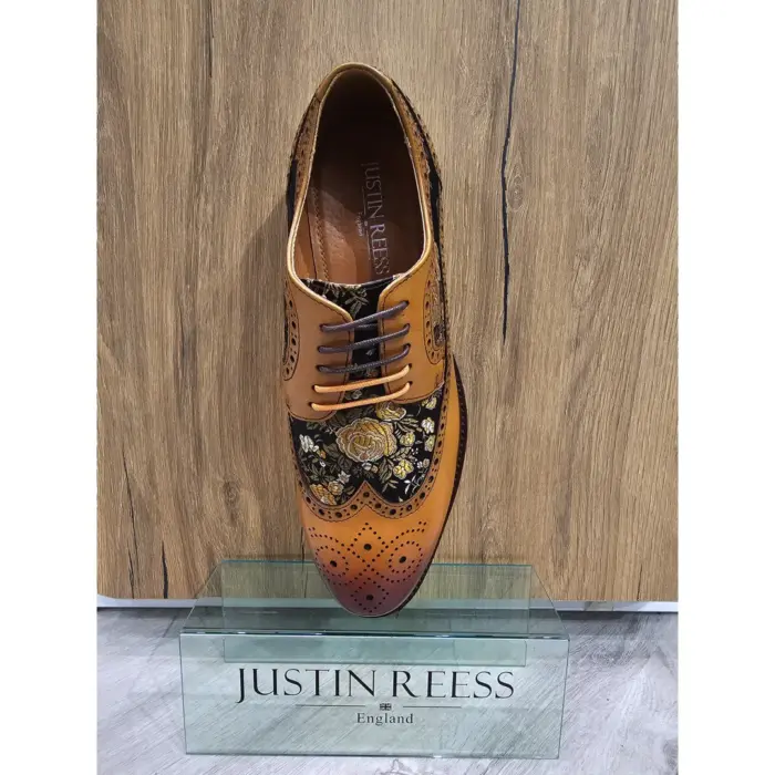 Men's Shoes Floral Print Leather Oxford Brogue Lace Up Formal Dress Shoe - Image 9