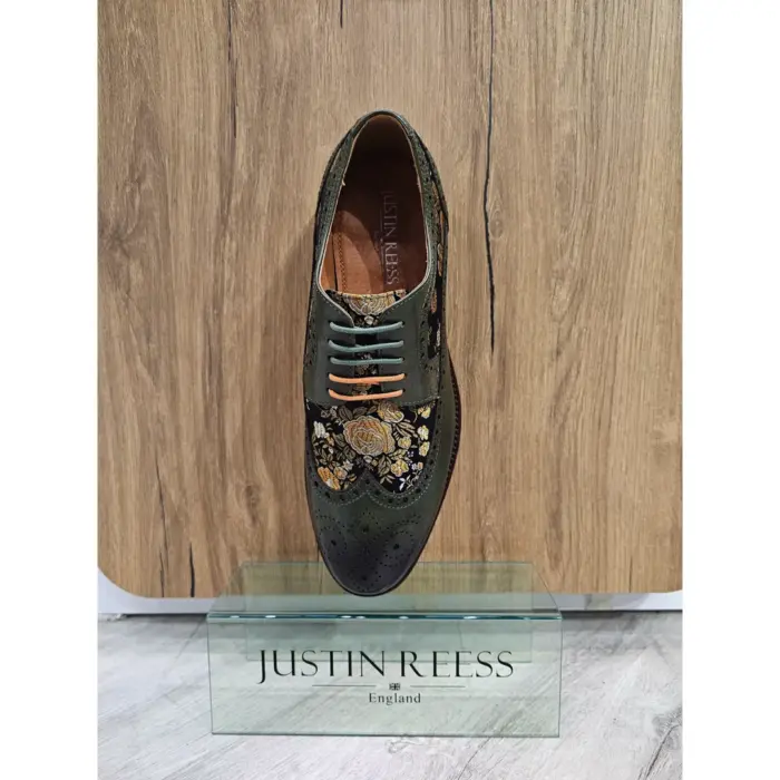 Men's Shoes Floral Print Leather Oxford Brogue Lace Up Formal Dress Shoe - Image 16
